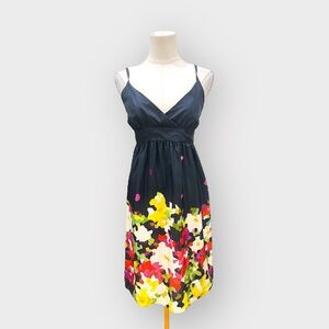 THEORY Navy Blue Floral Print Silk Dress (Sz 4)